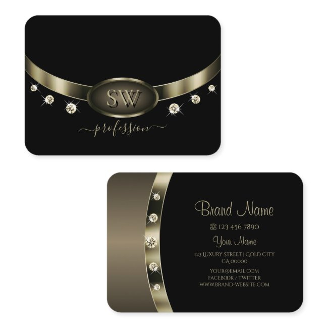 Noble Black Platinum Silver With Monogram Diamonds Business Invitations