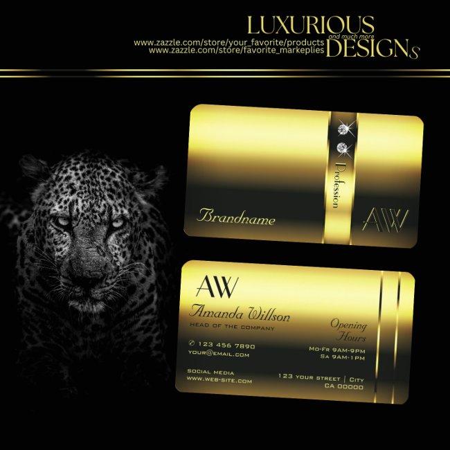 Noble Golden Decorative Shimmery Diamonds Monogram Business Invitations