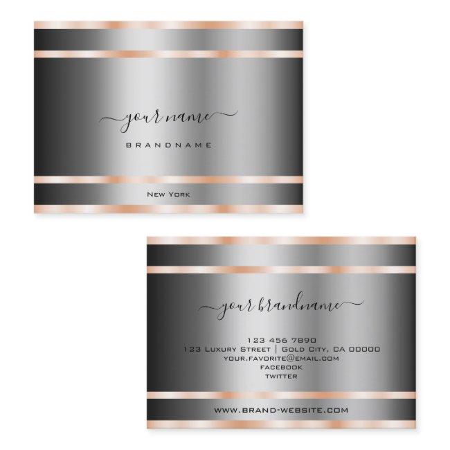Noble Graphite Silver Shimmery Rose Golden Lines Business Invitations