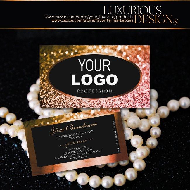 Noble Orange Pink Ombre Glitter Black Add Logo Business Invitations