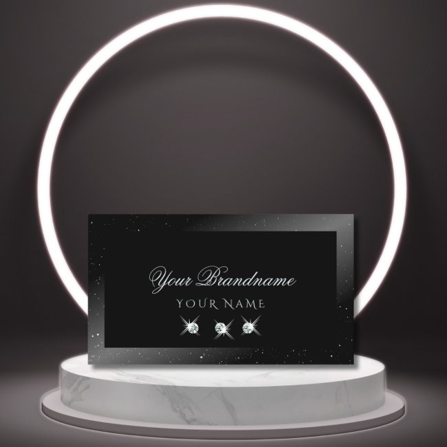 Noble Shimmery Black Sparkling Diamonds Elegant Business Invitations