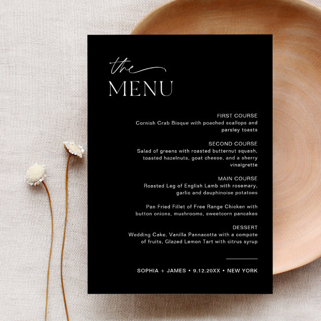 Noir Wedding Dinner Menu Invitations