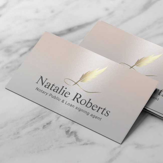 Notary Signing Agent Gold Quill Elegant Silver Business Invitations