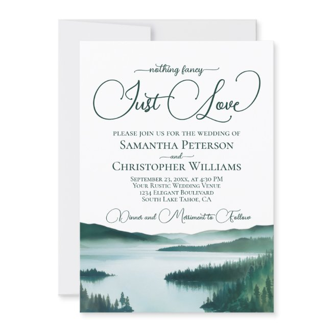 Nothing Fancy Just Love Green Lake Tahoe Wedding Invitation