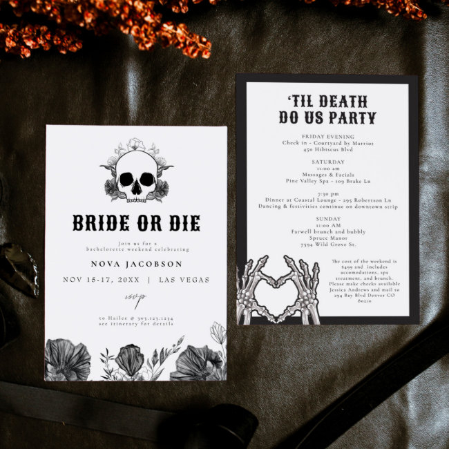 Nova Skull Bride Or Die Til Death Bachelorette Invitation