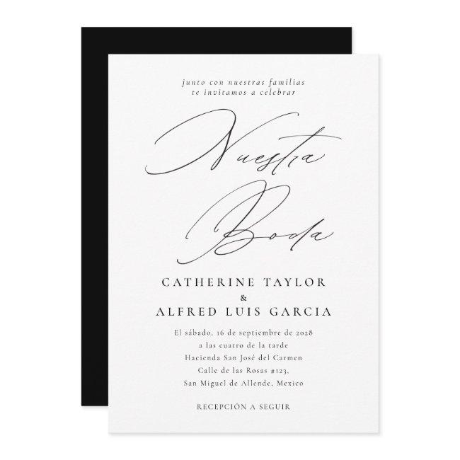 Nuestra Boda Spanish Black Script Qr Code Wedding Invitation