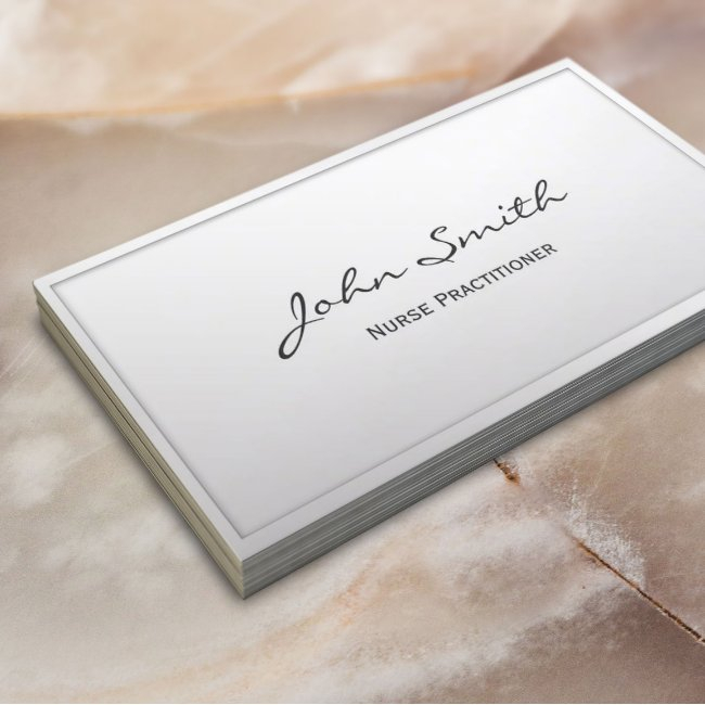 Nurse Practitioner Elegant White Frame Business Invitations
