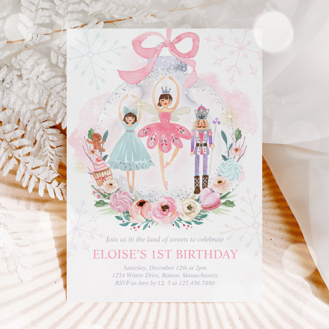 Nutcracker Land Of Sweets Sugar Plum Fairy Pink Invitation