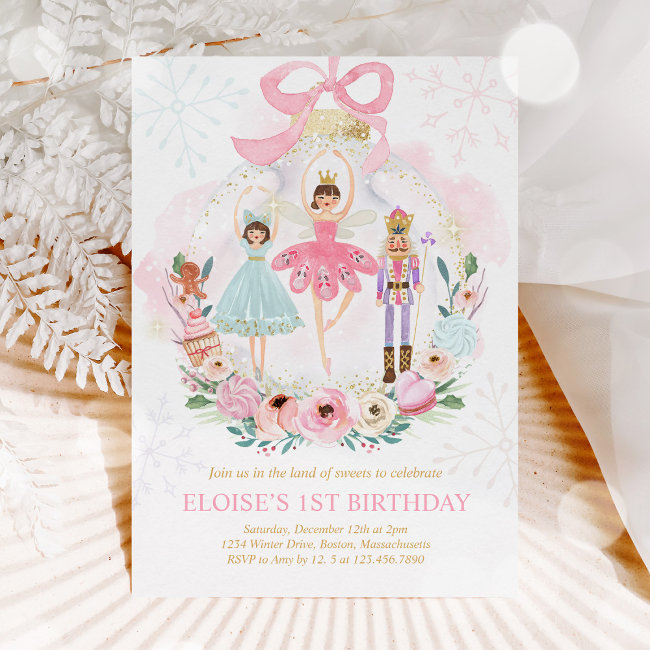 Nutcracker Land Of Sweets Sugar Plum Fairy Pink Invitation
