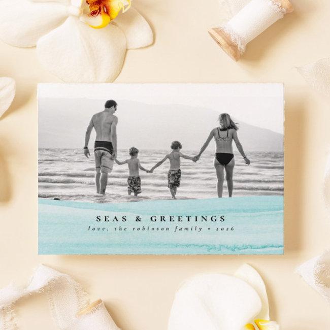 Ocean Beach Christmas Photo Seas & Greetings Invitations