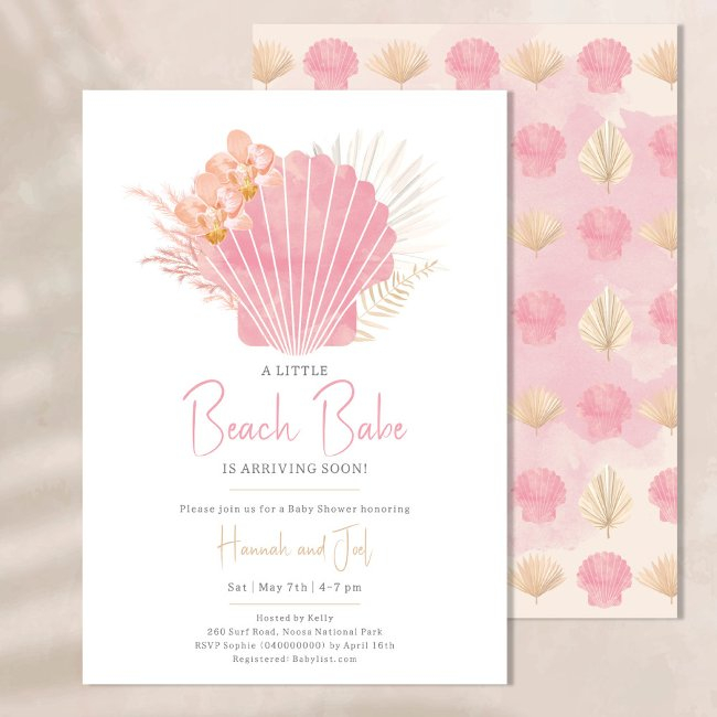 Ocean Boho Sea Shell Pink Girl Baby Shower Invitation