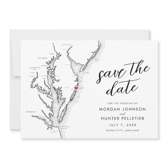 Ocean City Maryland Map Minimal Modern Wedding Save The Date