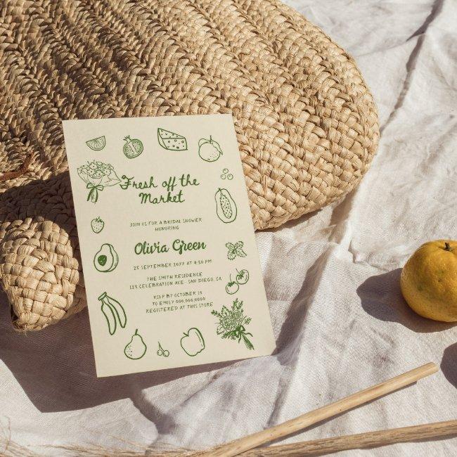 Off The Market Green Hand Drawn Bridal Shower Invitation