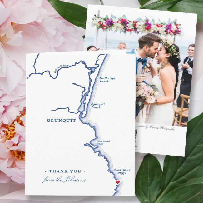 Oginquit Maine Elegant Photo Navy Wedding Thank You Invitations