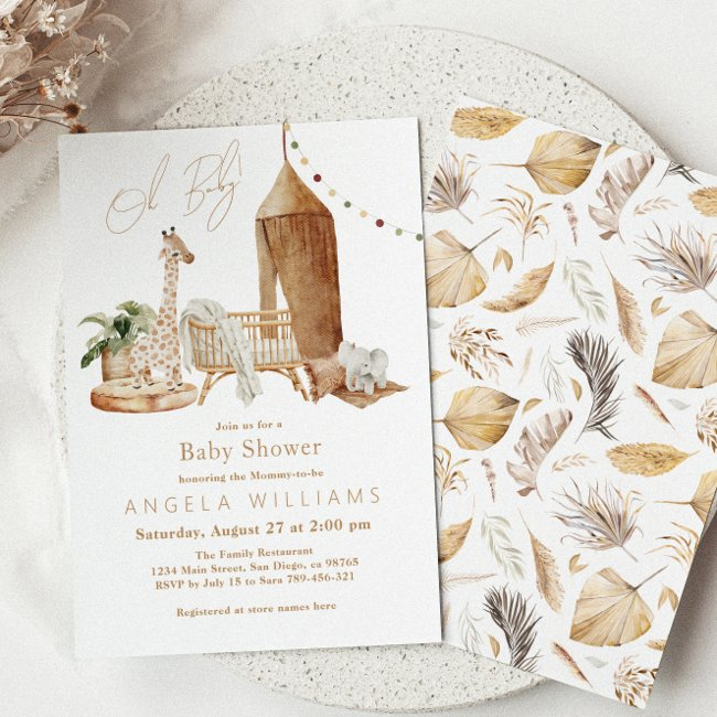 Oh Baby Boho Gender Neutral Baby Shower Invitation