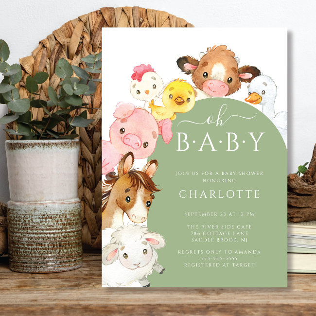 Oh Baby Farm Animals Baby Shower Invitation