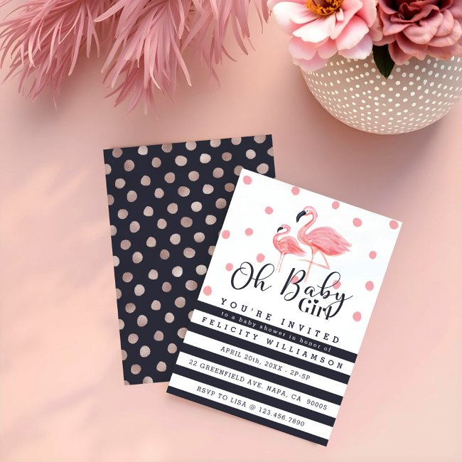Oh Baby Girl Pink Flamingo Baby Shower Invitation