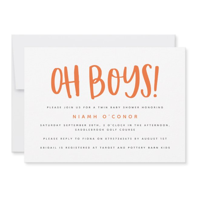 Oh Boys Twin Baby Shower Invitation