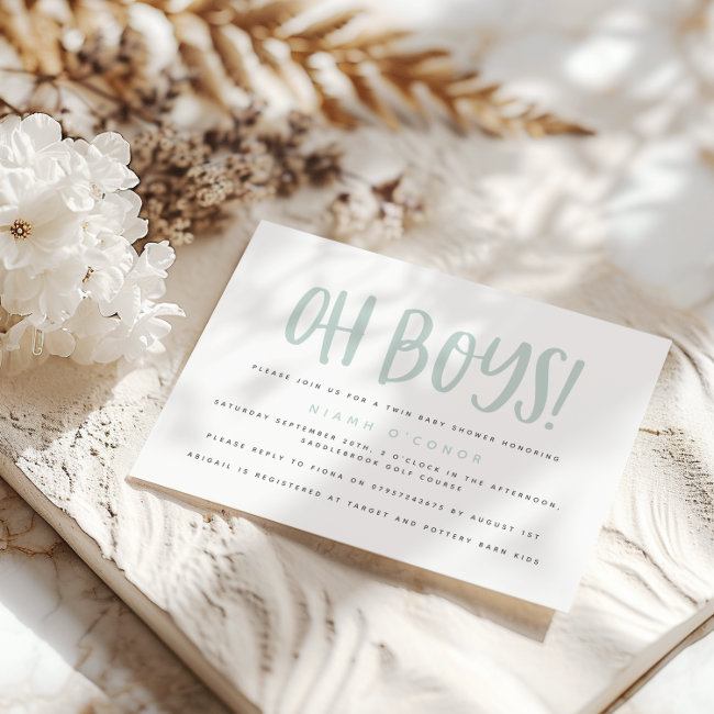 Oh Boys Twin Baby Shower Invitation