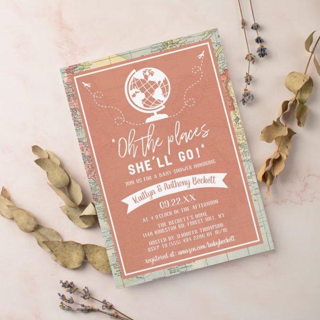 "oh The Places She'll Go!" Travel Map Baby Shower Invitation