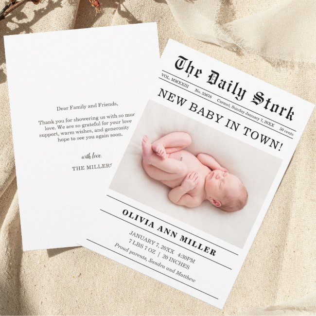 Old Newspaper Style Birth Announcement Invitations