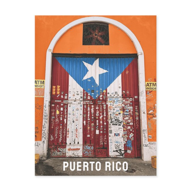 Old San Juan Puerto Rican Flag Street Art Door Postinvitations