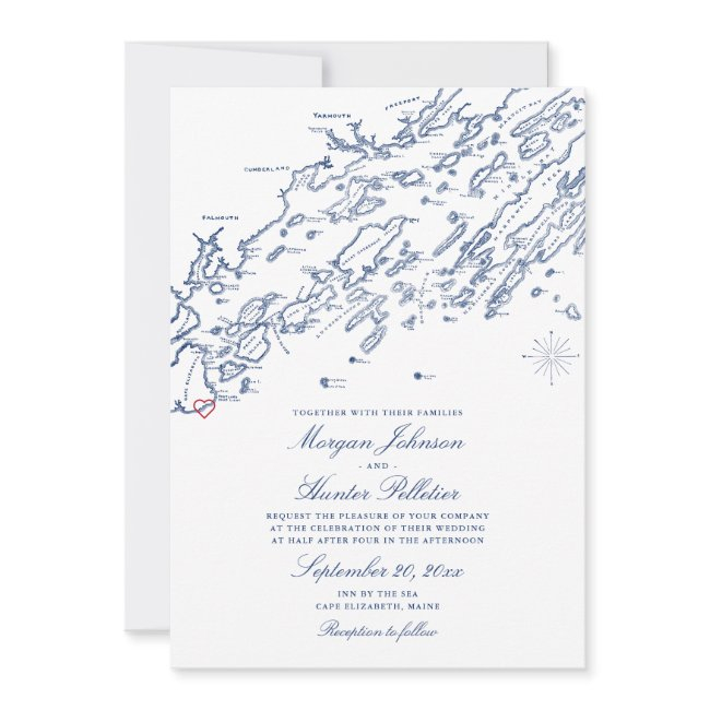 Old Version Cape Elizabeth Map Wedding Invitation