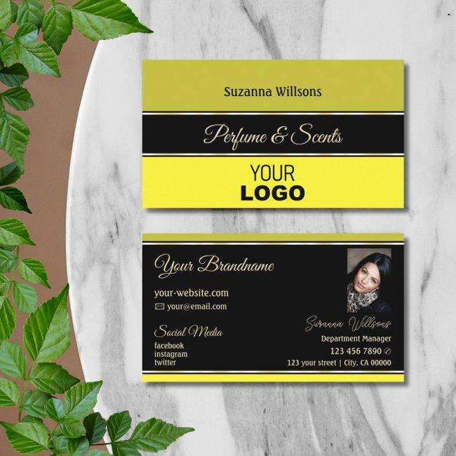 Olive Yellow Borders On Black With Logo And Photo Business Invitations