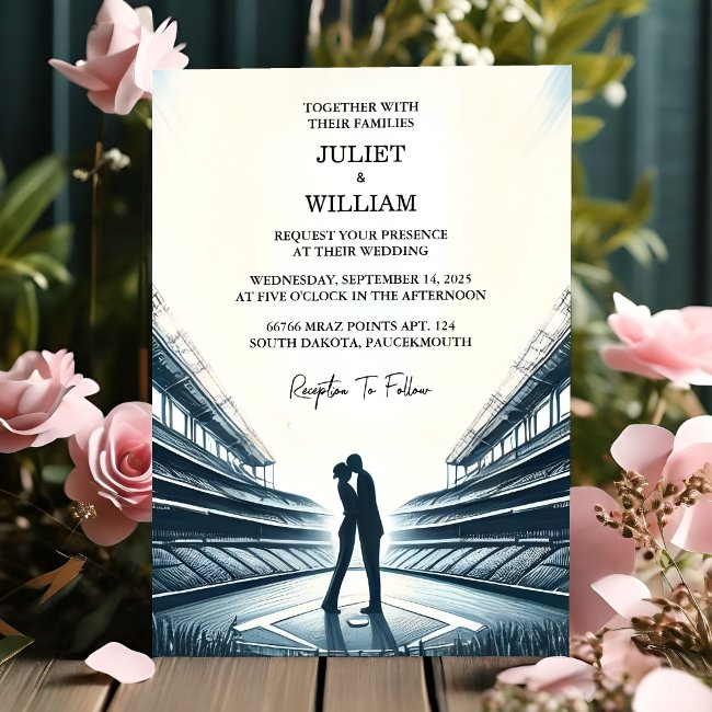On Champion Team Ball Field Pitch Baseball Wedding Invitation
