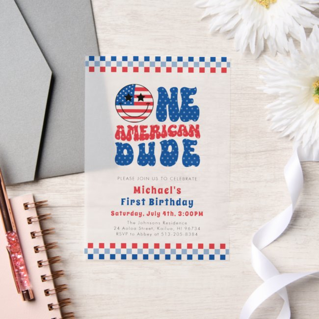 One American Dude 4th Of July First Birthday Vellum Invitations