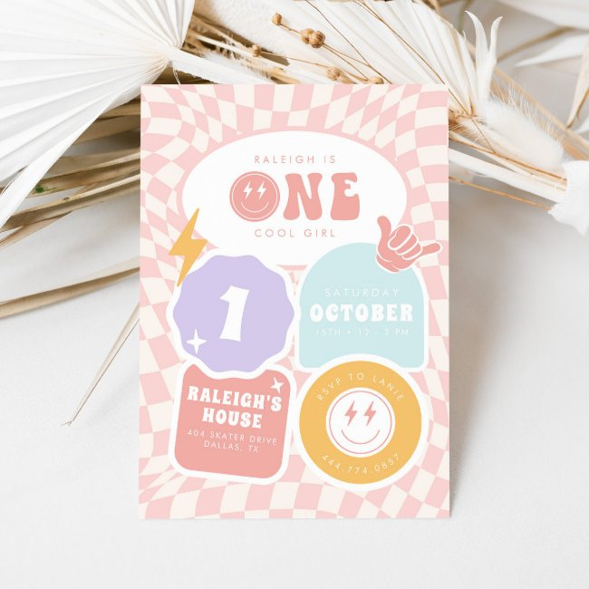 One Cool Girl | 1st Retro Skater Birthday Invitation