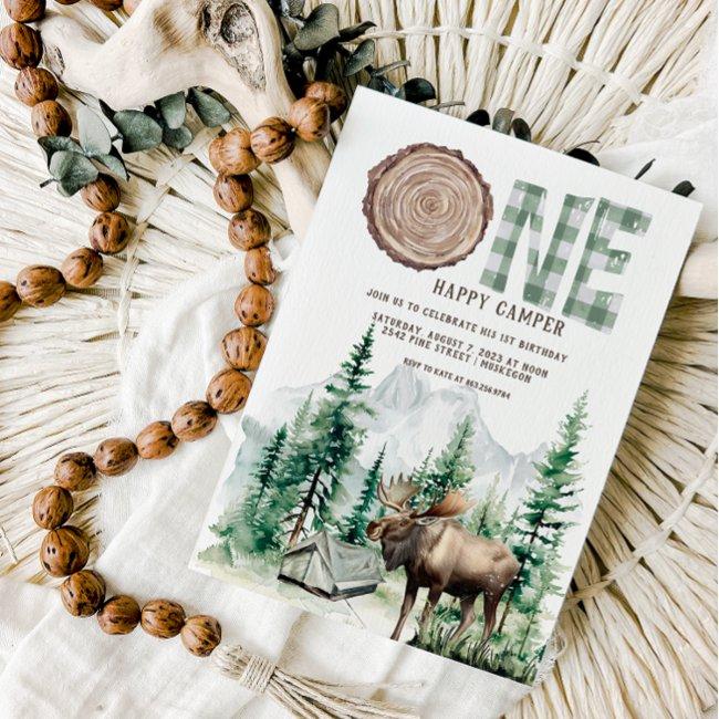 One Happy Camper 1st Birthday Camping Invitation