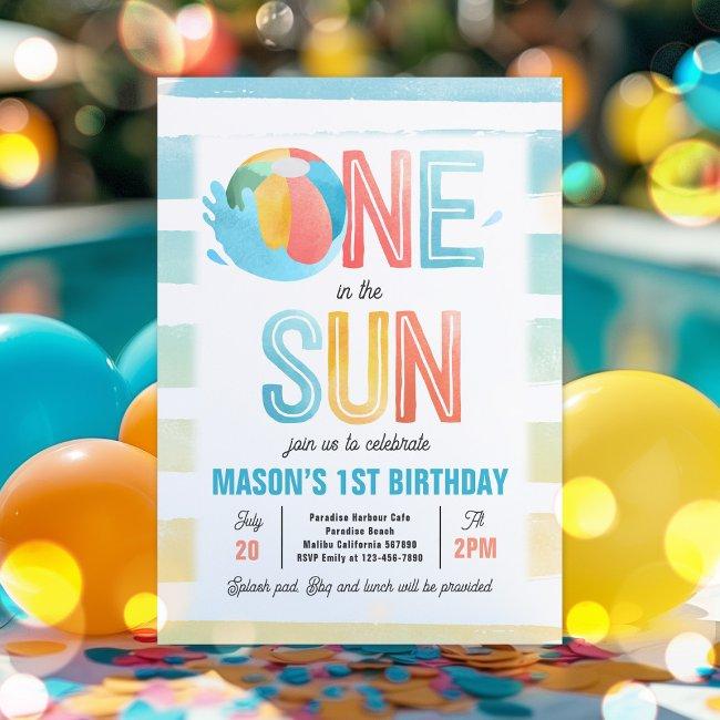 One In The Sun 1st Birthday Pool Party Invitation
