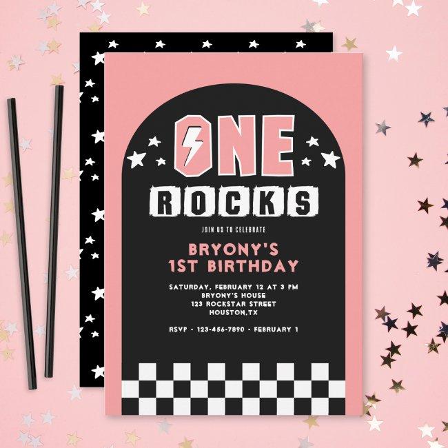 One Rocks Pink 1st Birthday Party Invitation