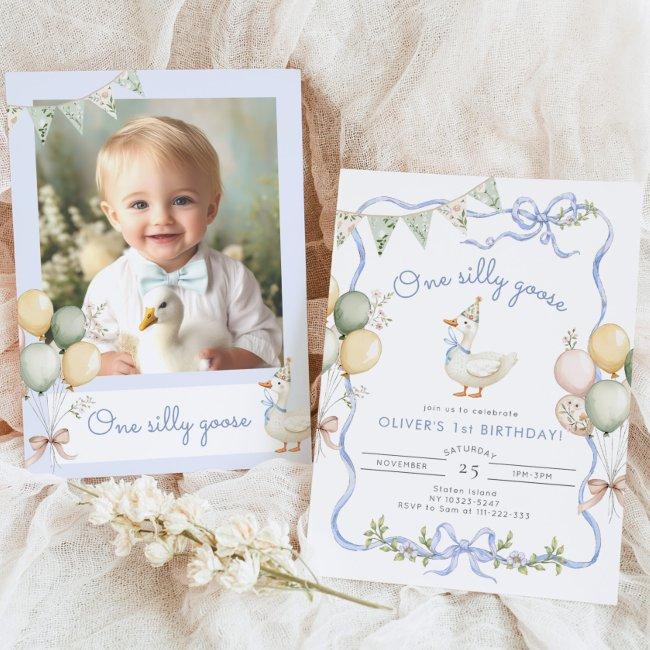 One Silly Goose Photo Boy 1st Birthday Invitation