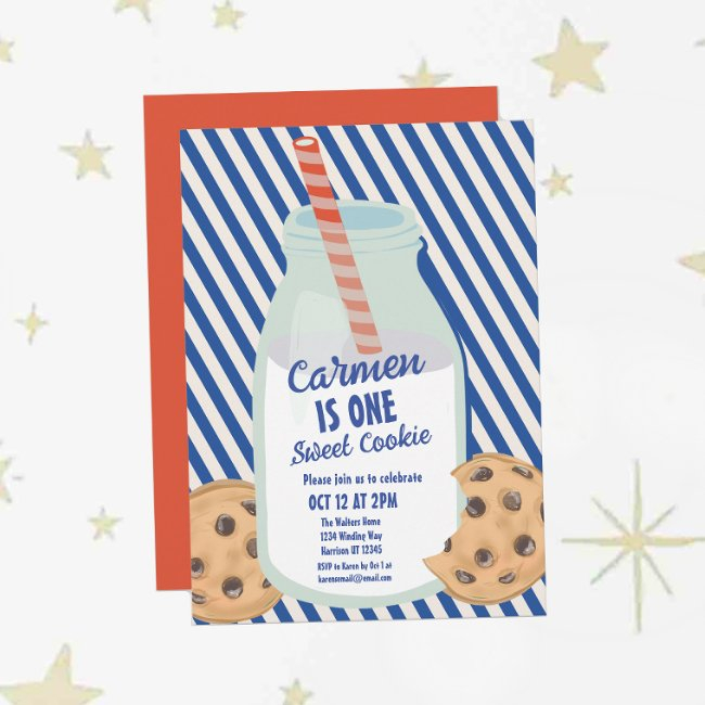 One Sweet Milk And Cookie Boys First Birthday Invitation