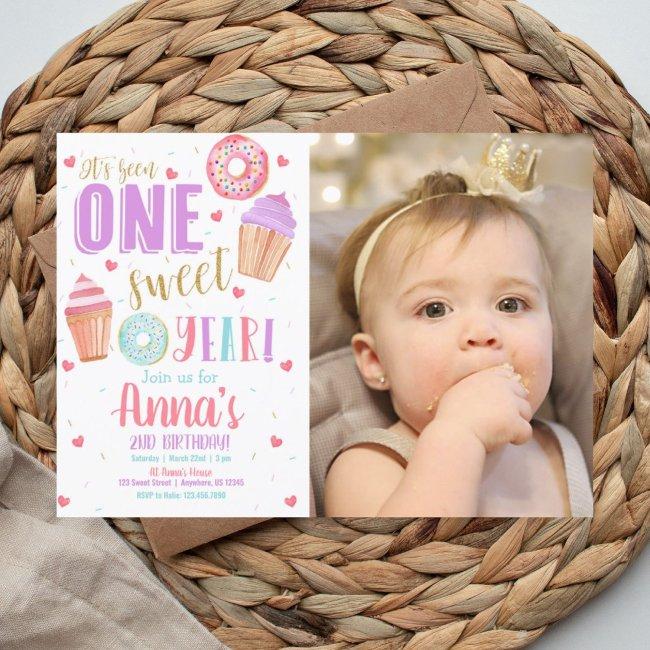 One Sweet Year Birthday Invitation With Photo
