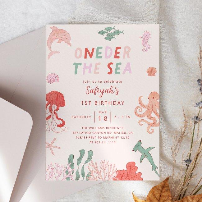 Oneder The Sea Girl 1st Birthday Party Invitation
