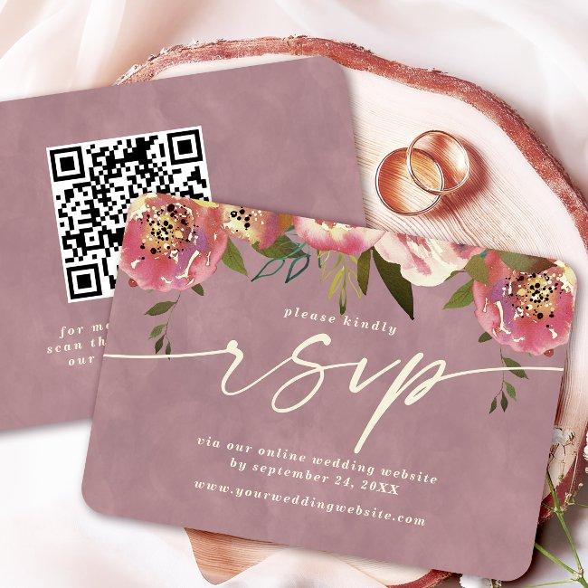 Ophelia Floral Dusty Pink Website Qr Code Rsvp Enclosure Invitations