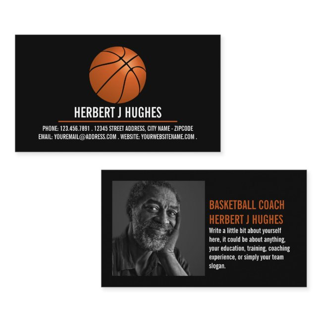 Orange Basketball, Basketball Player, Coach, Photo Business Invitations