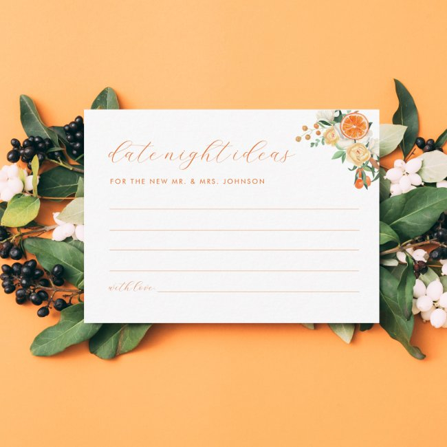 Orange Citrus Date Night Ideas Bridal Shower Enclosure Invitations