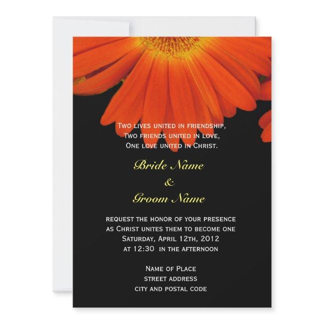 Orange Gerbera Daisy Flower Christian Wedding Invitation