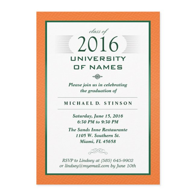 Orange & Green Formal Graduation Party Invitation