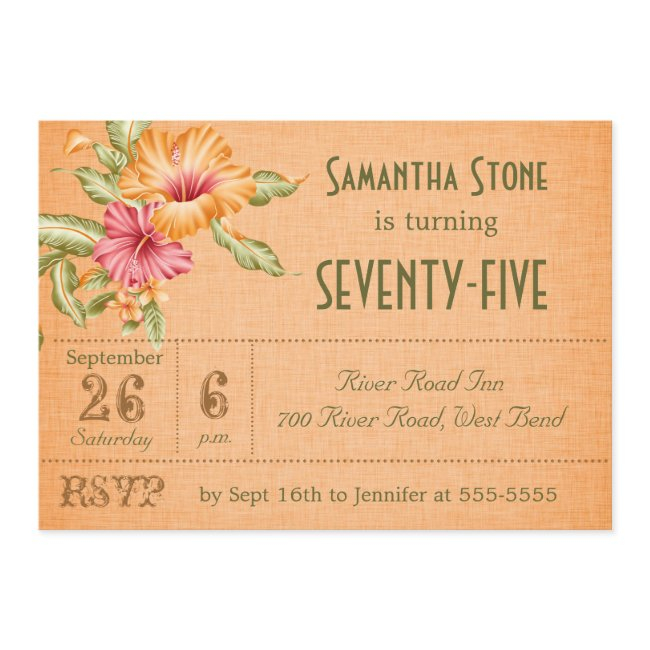 Orange Linen Floral Customized Birthday Invitation