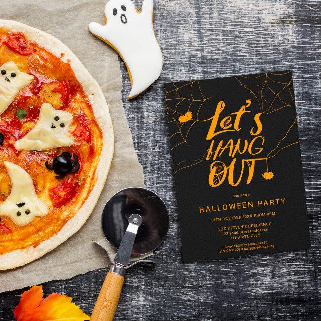 Orange Modern Halloween Spider Hang Out Script Invitation