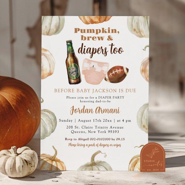 Orange Pumpkin Gender Neutral Brew And Diapers Invitation