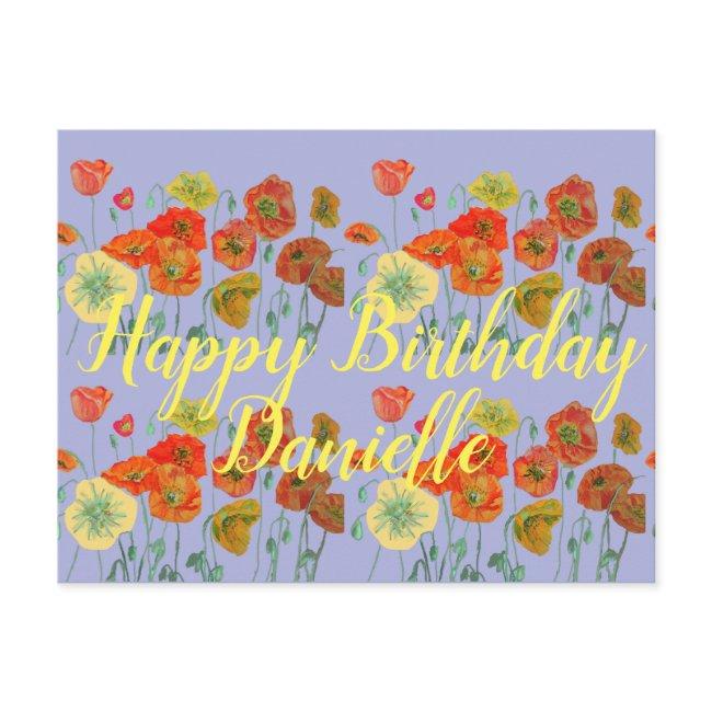 Orange Red Poppy Purple Happy Birthday Ladies Postinvitations