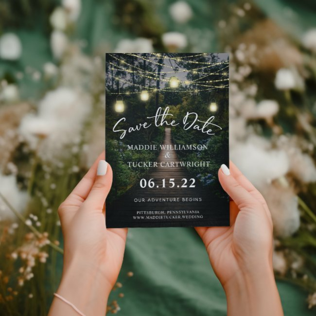 Our Adventure Begins | Rustic Forest Save The Date Invitation