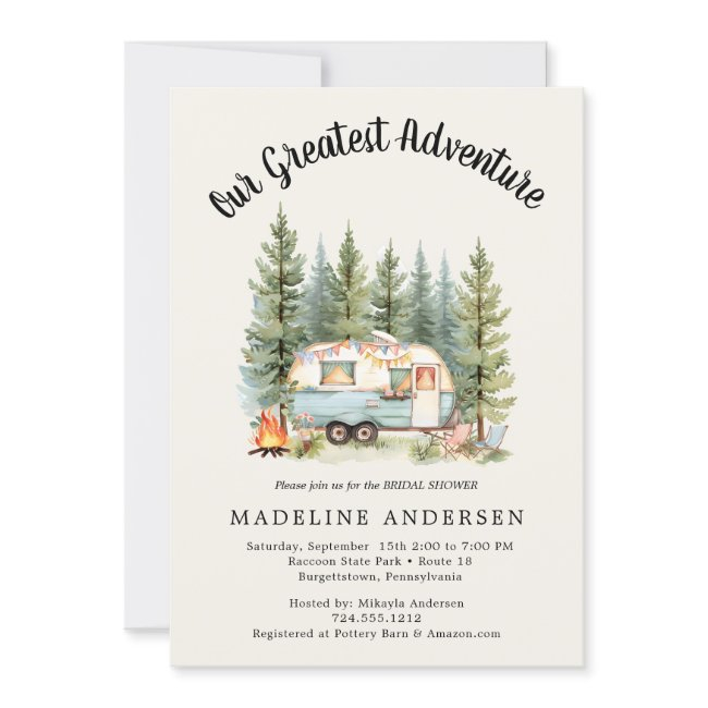 Our Greatest Adventure Camping Sage Baby Shower Invitation