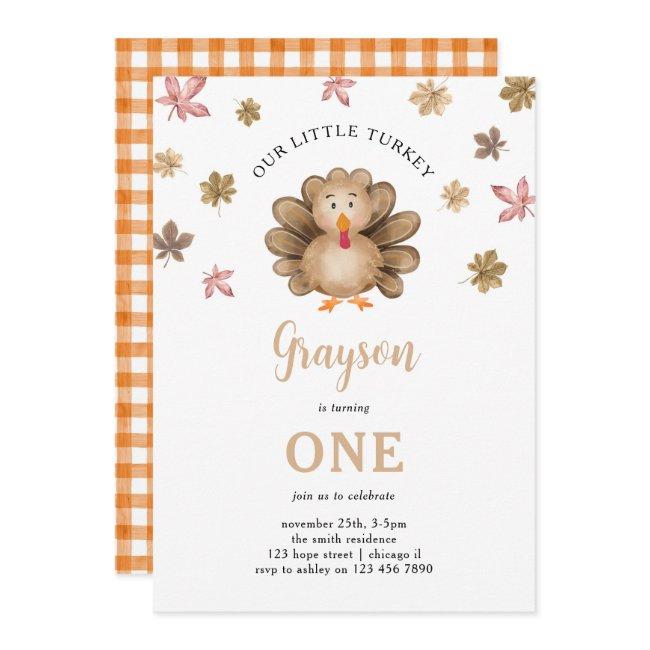 Our Little Turkey Fall Thanksgiving 1st Birthday Invitation